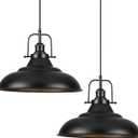 Black Pendant Light Kitchen Island,16 Inch Large Industrial Pendant Lights, Matte Black Pendant Lights, Vintage Farmhouse Pendant Light for Kitchen Island, Dining Room, Hallway (2 Pack), 16"x2