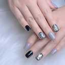 Short Square Press on Nails, Handmade Press on Nails, Black and Gray Dual Color Glitter Design, Hand-Painted Nail Design 10 pcs Set (Size S)