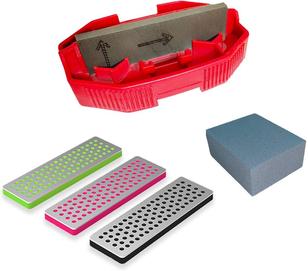 IGOSKI Snowboard Ski Edge Bevel Tuning ski Wax kitSnowboard Toolski Edge Sharpener Tuner Side Ski Angle Tool & Diamonds & Gummi Stone (Tool+Diamonds + Gummi Stone) (Red)