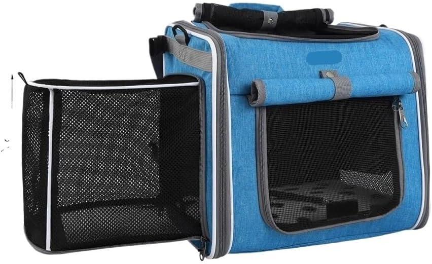 Outdoor Carrying Bag for Small Dogs and Cats, Expandable Soft Side Pet Collapsible Dog Bike Carrier with 4 Doors (Blue Flower)