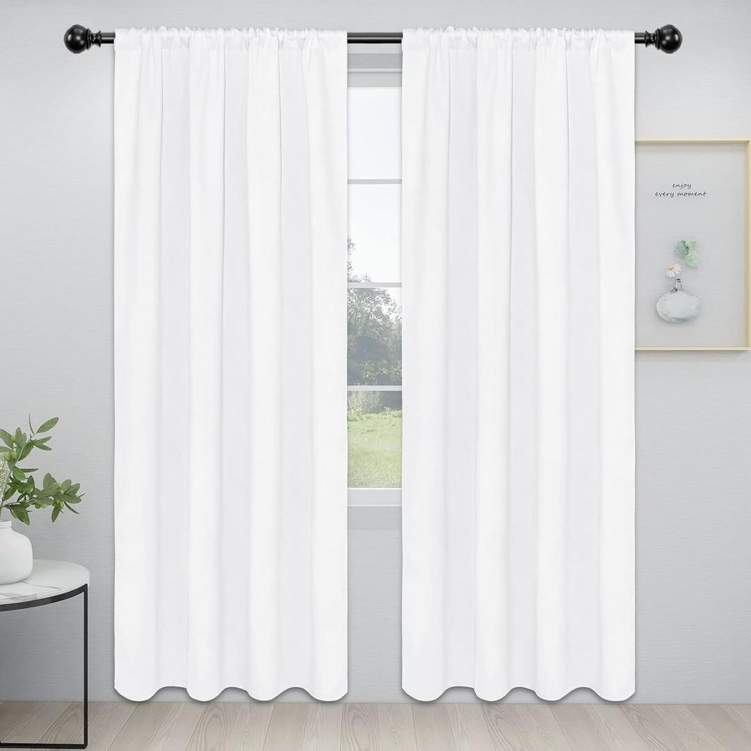 Easy-Going Rod Pocket Blackout Curtains for Bedroom, Room Darkening Window Curtains for Living Room, Thermal Insulated Noise Reduction Solid Window Drapes, 2 Panels(42x84 in, White)