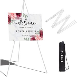 ARTASY 63" Easel Stand for Wedding Signs, Posters, Portable Artist Easel for Painting Canvas, Tripod for Home and Office, Supports 5 lbs-White 1/Pack