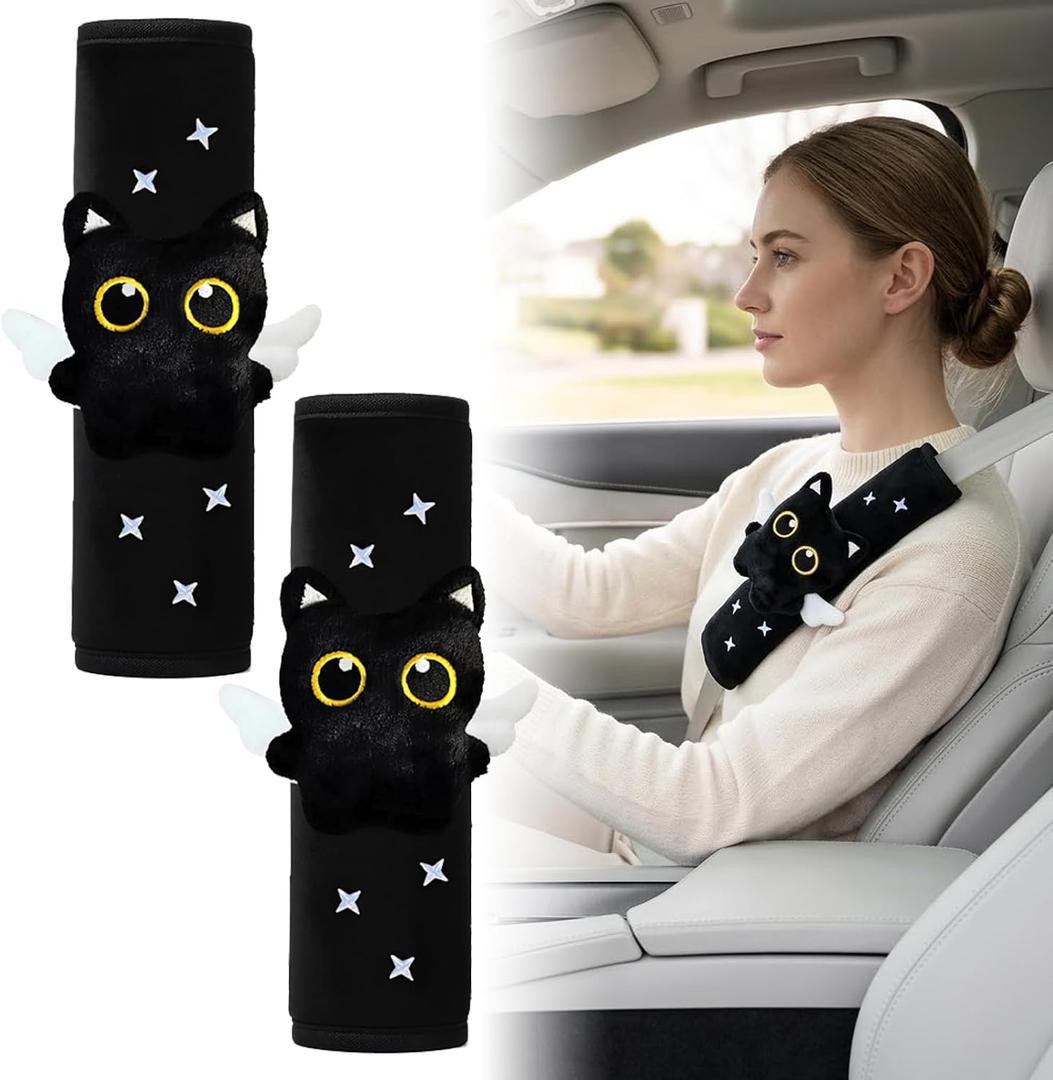 Adorable Car Seat Belt Pads Cover for Car Decoration, Cute Cat Animal Comfort Skin-Friendly Padding Car Accessories for Protect Neck, Compatible with All Cars for Long Drive 2 Pcs