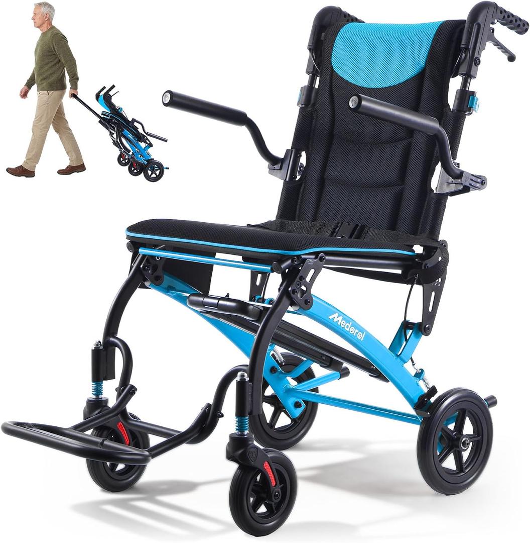 Transport Wheelchairs for Adults Lightweight Foldable Transport Chair with Telescopic Handle, Portable Folding Travel Transfer Wheel Chairs for Seniors