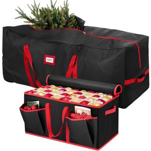 Hatisan 2Pcs Christmas Tree Storage Bag for 7.5ft Artificial Trees and Christmas Ornament Storage Box, Sturdy Waterproof Material, Zippered Bag, Stitched Reinforced Carry Handles(Black, 7.5 ft)