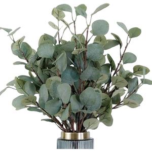HinyoCo 6 Pcs 35 Inch Tall Stems Artificial Eucalyptus LeavesFaux Silver Dollar Eucalyptus Leaf Branches in Grey Green for Home Party Wedding Decoration