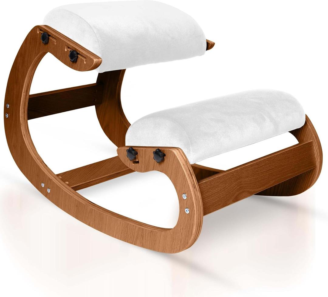 Ecordesk Ergonomic Kneeling Chair, Adjustable Seat - Office Chair for Desk, Posture Corrector, Premium Comfort Cushion, Wooden Rocking Knee Chair (Pecan)