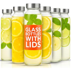 Epica Glass Bottles with Lids 17.5 oz Water Bottles, Reusable Glass Juice Bottles with Lids for Storing Juices, Reusable Water Bottle Durable & Eco friendly Set of 5