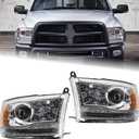 Duolctarms Factory Style 9PINS LED Chrome Housing Amber Reflector Headlight Headlamp Assembly Compatible for 2013-2018 Dodge Ram 1500 2500 3500 W/LED DRL and Bulbs Left & Right (Chorme)