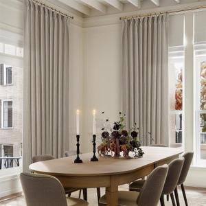 Taupe Burlywood Pinch Pleat Linen Curtains 120 Inches Long 60 Inch Wide for Patio Sliding Door Light Filtering Semi Sheer Pleated Drapes Back Tab Extra Wide 60 x 120 Curtain for Living Dining Room