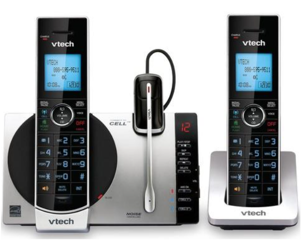 VTech DS67713 Connect to Cell, Cordless Phone with Answering Machine, DECT 6.0 Headset+2 Handset Intercom, Bluetooth, Caller ID/Call Waiting, Expandable System  Silver/Black