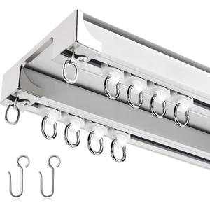 Silent Double Curtain Track Ceiling Mount White Track Curtain Rail Set Heavy Duty Room Divider with Hooks Bedroom Living Room Study Ceiling Curtain Track (15ft)