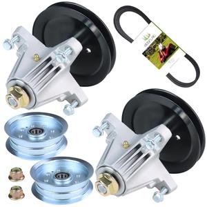 BOSFLAG 2 Pack 918-06991 Deck Spindle with 756-05034A Pulley 954-04060C Belt Replaces Troy Bilt 918-06991 Spindle Assembly Troy Bilt Spindle Assembly 918-06991 Deck Spindle 918-06991