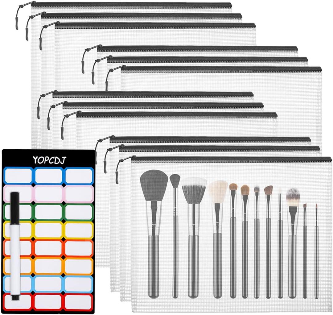 12pcs Mesh Zipper Pouch Bags, A5 Storage Bag for Organizing, File Bags for Office, Board Games and Home Supplies (69, Black)