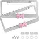 SCUARI Car Rhinestone License Plate Frame,Bling License Plate Frame,Cute Girly Car Accessories,Shiny Rhinestones Premium Licenses Plates Holder with Mounting Bolts,Fits Cars,SUVs (Dark Blue&White) (2pcs)