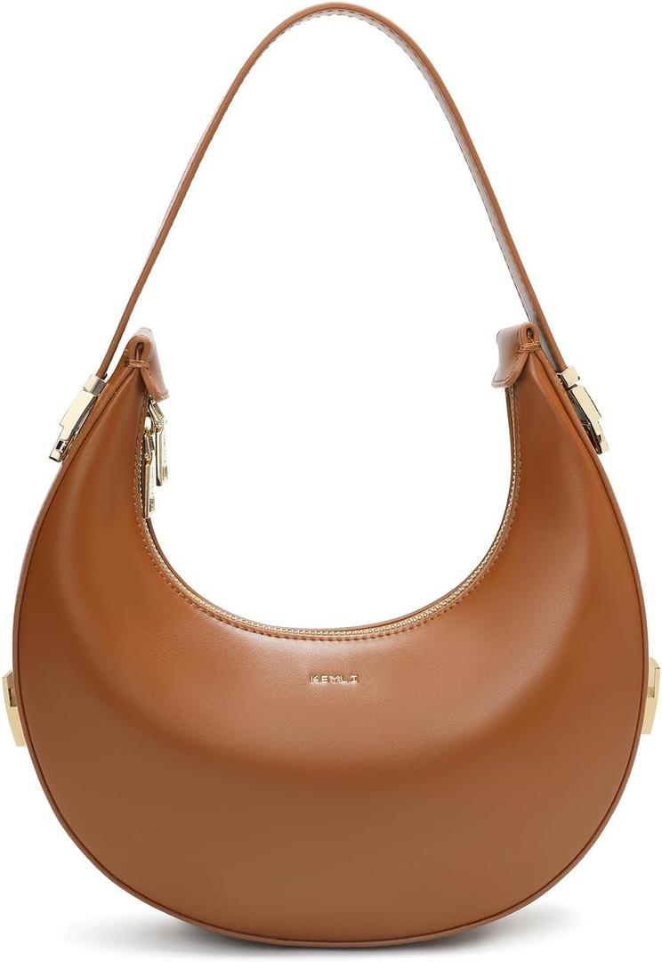 Keyli Shoulder Bag for Women 3 Ways Adjust Strap Clutches Hobo Purses Fashionable Casual Tote Handbags with 2 Zipper Closure (Brown)