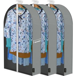 40'' Garment Bags - Pack of 3 Clear Hanging Clothes Storage Bags with Front Zipper and Transparent PEVA Material