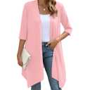 YSYOKOW Women's Open Front Cardigan Lightweight Soft Knit 3/4 Sleeve High-Low Draped Hem Loose Casual Duster(Pink, Small) (Pink, S)