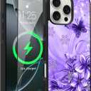 OOK Magnetic for iPhone 16 Pro Case Light Purple Butterfly with Flower Nebula Space Design [Compatible with MagSafe] Hard PC+Soft TPU Bumper Anti-Slip Ultra Thin Case, Light Purple