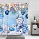 Christmas Winter Snowman Blue Ball Shower Curtain Snowflake Pine Tree Twig Bathroom Curtain for Holiday Decorations Waterproof Polyester Gifts for Home Bathroom Decor Curtain with Hooks 70X70in
