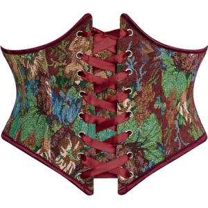 Scarlet Darkness Corset Belt for Women Floral Lace Up Boned Underbust Corset Waist Belts (16, Burgundy Blossom)