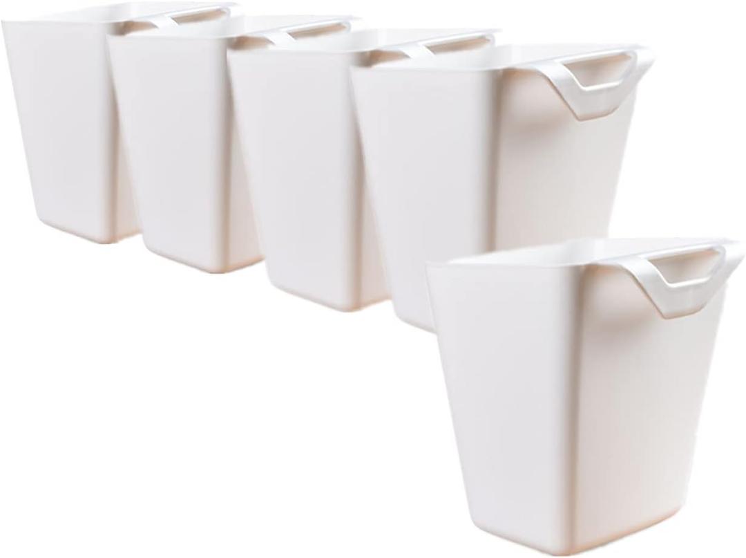 Rikyo 5 Pack White Hanging Cup Holder,Rolling Cart Accessories,4.75Wall Organizer,Plant Containers,Storage Bucket,Artificial Plant/Plant Pot or Make Up Pencil Holder for Home Office,Kitchen Decor