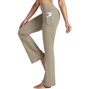 Willit Women's Yoga Pants 27"/29"/31"/33" Flare Leggings Bootcut High Waist Tummy Control Workout Pants with Pockets (Khaki, S)