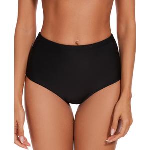 Womens High Waisted Bikini Bottoms Full Coverage Black Bathing Suit Bottoms Tummy Control Swimsuit Bottoms (Small)