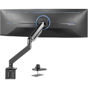 VIVO Premium Aluminum Monitor Arm for Ultrawide Screens up to 49 inches and 33 lbs, Heavy Duty Single Desk Mount, Pneumatic Height, Max VESA 100x100, Black, STAND-V101G1