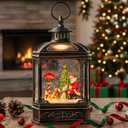 Christmas Snow Globe Lantern Water Glittering Santa Claus & Pups with Music & Timer, USB Lined/Battery Operated Lighted Lantern for Christmas Festival Decoration Gifts