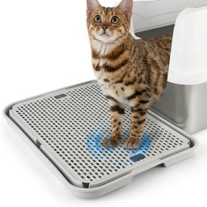 Litter Box Step, Cat Step/Ramp/Catcher with Filter Function, Easy to Clean, Ideal for Kitten & Elderly Cats (Light Grey)