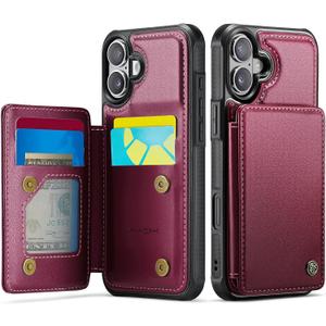 Vinich for iPhone 16 Wallet Case with Card Holder, RFID Blocking Credit Slots Kickstand Shockproof Phone Cover Fit for iPhone 16 6.1" Wine Red