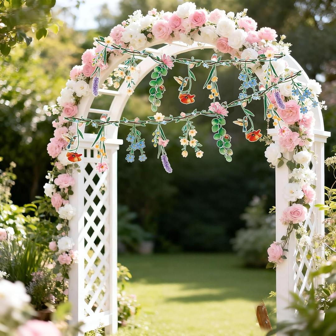 Flower Banner Garland, Baby Shower Decorations, Floral for Enchanted Garden Party, Wedding Wild One Bloom Baby Shower Birthday Fairy Tale Tea Market Spring Supplies Girl Woodland Party (1 Pcs, Green Pink)