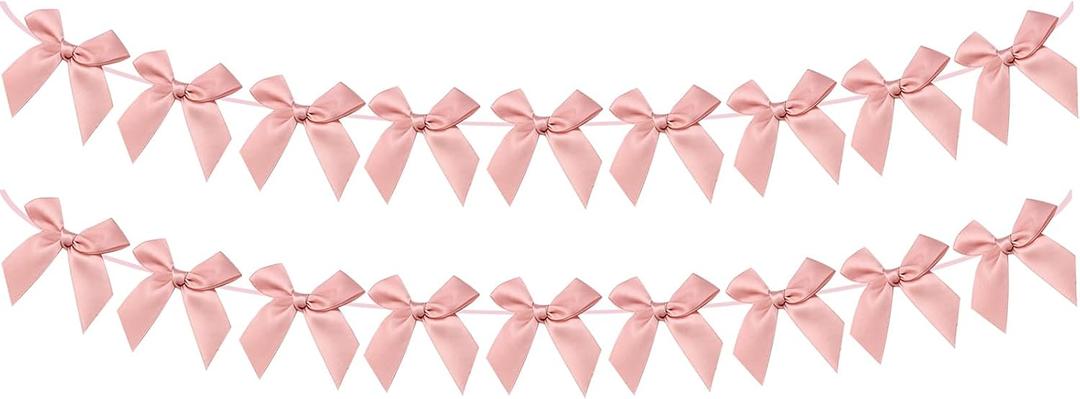 2 x 2pcs Bow Garland Banner, Ribbon Bow Party Decorations for Baby Shower Girls Bow Coquette Birthday Party Decor (Peach Pink)