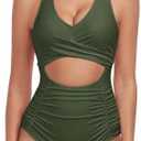Jollkichay Women One Piece Swimsuit Tummy Control Bathing Suits for Women Slimming Ruched Swimsuits Cutout Swimwear Large