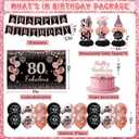 80th Birthday Decorations for Women - Rose Gold 37Pcs Golden Years Celebration Party Kit with Banner, Backdrop, Tiara, Sash, Cake Topper, Latex Balloons, Hanging Swirls, Centerpieces | Party Supplies