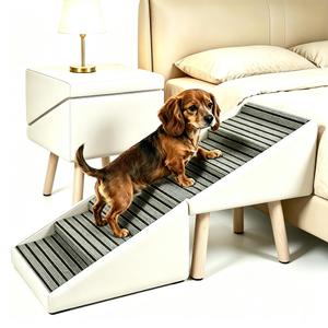 Luxury Dog Stairs for Small Dogs, Non-Slip Dog Ramp for Bed & Couch, Foldable 2-in-1 Pet Ramp & Ottoman with Solid Wood Frame, Pet Stairs & Steps for Puppy (Brown)