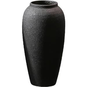 Black Matte Ceramic Dried Flower Decoration Vase, Ceramic Floor Vase Large Rustic, Hand Frosted Black Clay Jar Planter for Modern Home Centerpieces Shelves Decor Living Room Floor (Size : C-13.8x6.7i