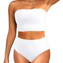 Tempt Me Women Bandeau Bikini Set Strapless High Waisted Two Piece Swimsuit Longline Bathing Suits M