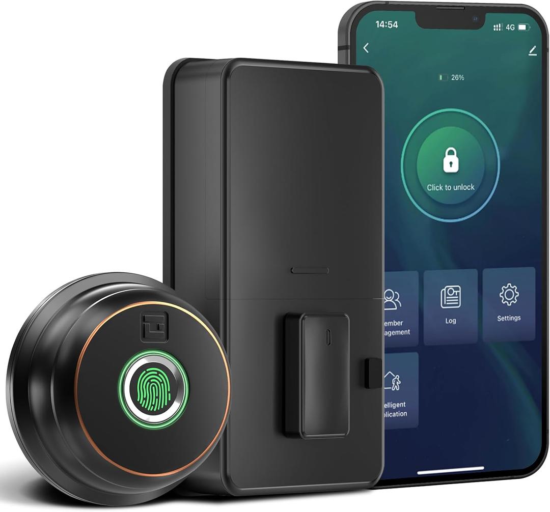 GeekTale Fingerprint Deadbolt with App, Smart Deadbolt Lock for Front Door, Keyless Entry Door Lock, Biometric Dead Bolt, Electronic Door Knob (Black)
