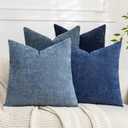 Set of 4 Soft Textured Decorative Throw Pillow Covers 18x18 Inch Cozy Farmhouse Cushion Cover Square Accent Pillow Cases for Bed Couch Sofa Living Room, Blue Series