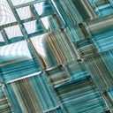 4 Sq.Ft Premium 6mm Glass Mosaic Pool Tile, Dual-Size Square Pattern for Shower & Kitchen Backsplash, Waterproof for Spa & Waterline (Aegean Coastal Mix)