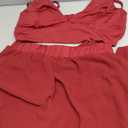 Sexy Dresses for Women 2 Piece Outfits Chiffon Strap Deep V Neck Bra Crop Top High Split Maxi Dress Skirt Set Beachwear Wine Red S