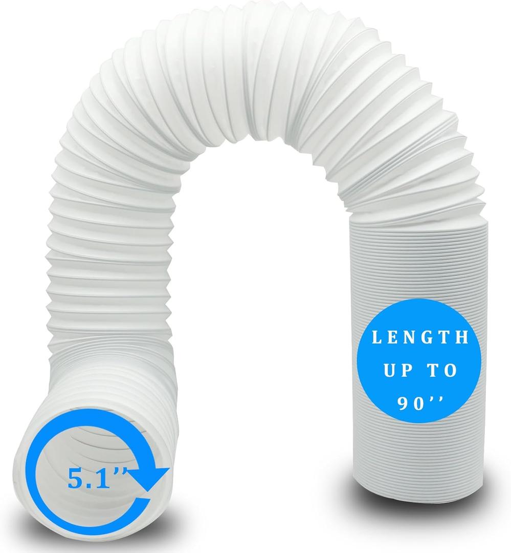 Portable Air Conditioner Hose, Portable Exhaust Vent Hose with 5.1 Inch Diameter,Clockwise Thread, 90 Inch Length (White)