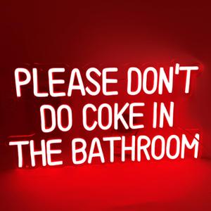 SYLHOME Red Please Don't Do Coke In The Bathroom Led Neon Light Sign Game Room Bedroom Bar Store Wall Decor Sign Birthday Christmas Party Backdrop USB 16.9"X9.2" 5V