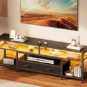 Huuger 63 Inch LED TV Stand for 65 70 Inch TV, Entertainment Center with Open Shelves and Power Outlets, TV Console for Living Room, Media Console with Drawers, Black