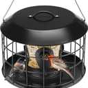 Kingsyard Mesh Caged Bird Feeders for Outdoor Hanging, Tube Squirrel Proof Bird Feeders with Tray for Small Birds Finches Bluebird, Rain Proof Covered, 4 Feeding Ports, Black