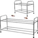 2-Tier Expandable Shoe Rack, Stackable and Adjustable Shoes Organizer Storage Shelf, Sturdy and Durable Metal Structure Free Standing Shoe Rack for Closet Entryway Doorway