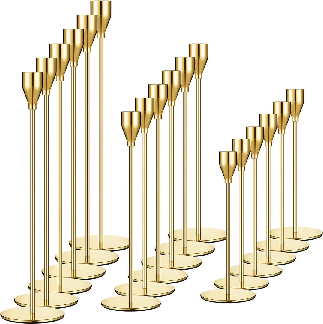 Set of 18 Tall Candlestick Holders Thin Metal Taper Candle Holders for Table Centerpiece Modern Decorative Pillar Candle Sticks Stand for Home Wedding Christmas Decoration(Gold)