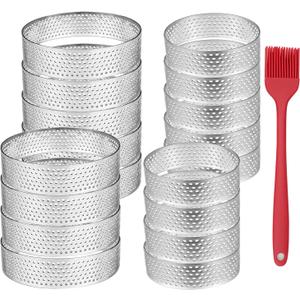 20 Pack Tart Rings 3.15 + 2 Inch Perforated Tart Rings Stainless Steel, Nonstick Round Tart Ring Mousse Cake Ring Metal Round Cake Ring for Baking Small Fruit Tart Crust
